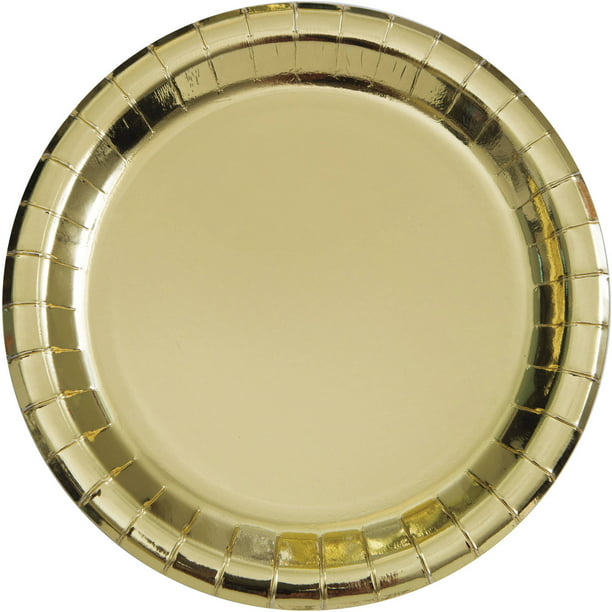 8 x Small Luxury Black & Gold Foil Metallic YUM Plates Paper Canape Plates 